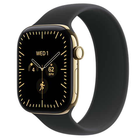 Apple Watch Series 12 GPS + Cellular, 46mm Radiant Gold Titanium Case with Black Solo Loop